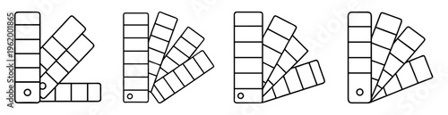 Multiple linear color palette guides with rectangle sections, outline vector illustration