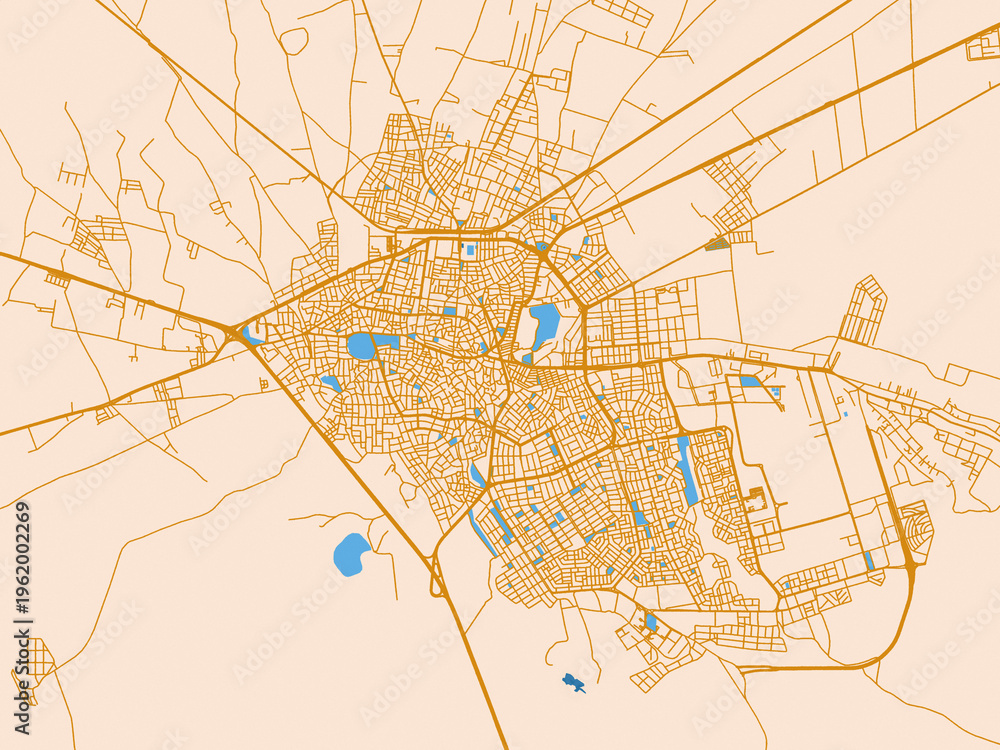 Fototapeta premium City map of Karaman, Türkiye – golden linework with blue water