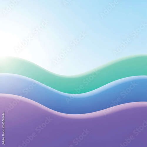 Gradient wavy landscape with purple, blue, green, and white hues