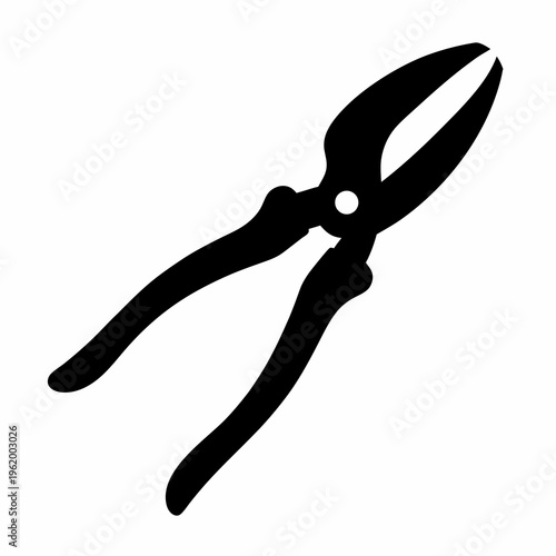 Isolated black silhouette of plier or shears on white background. Vector illustration