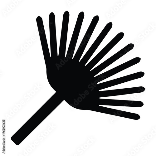 Isolated black silhouette of a fan rake on a clean white background