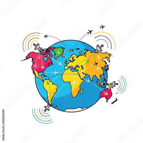 Global Communication Network Earth Map.