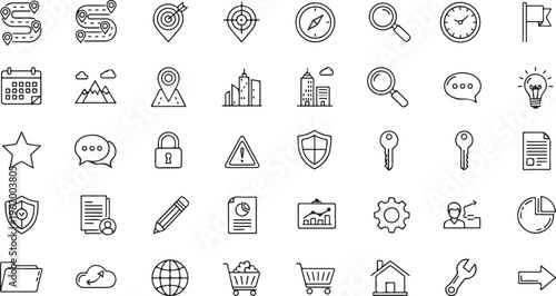 flat design business and technology icons set with security, time management, and innovation concepts