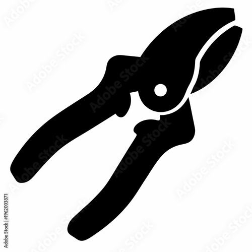 Black Silhouette of Pruning Shears, a Gardening Tool for Cutting and Shaping