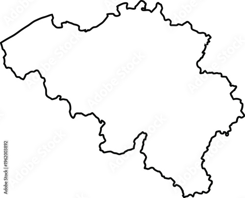 Vector graphic illustration of Belgium map in black outline on white background for design and educational purposes