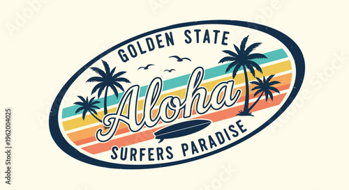 Vibrant Aloha Badge with Gradient Design against a light background, suitable for posters, social media, and travel marketing campaigns.