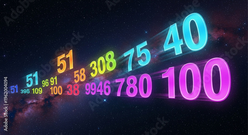 Colorful glowing numbers floating in space with stars.