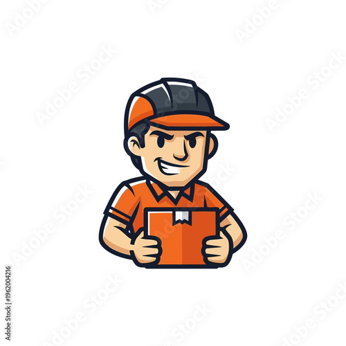 Friendly Delivery Man Holding Package Cartoon Illustration.