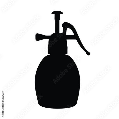 Silhouette of vintage seltzer bottle with pump, lever, and rounded bottom