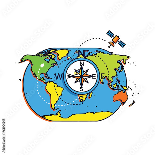 Satellite Orbiting the Earth Globe Map.
