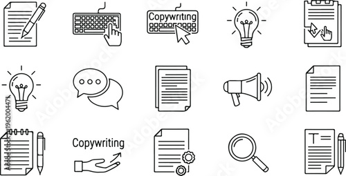 flat lay copywriting and content creation concept with notebook, lightbulb, and digital devices