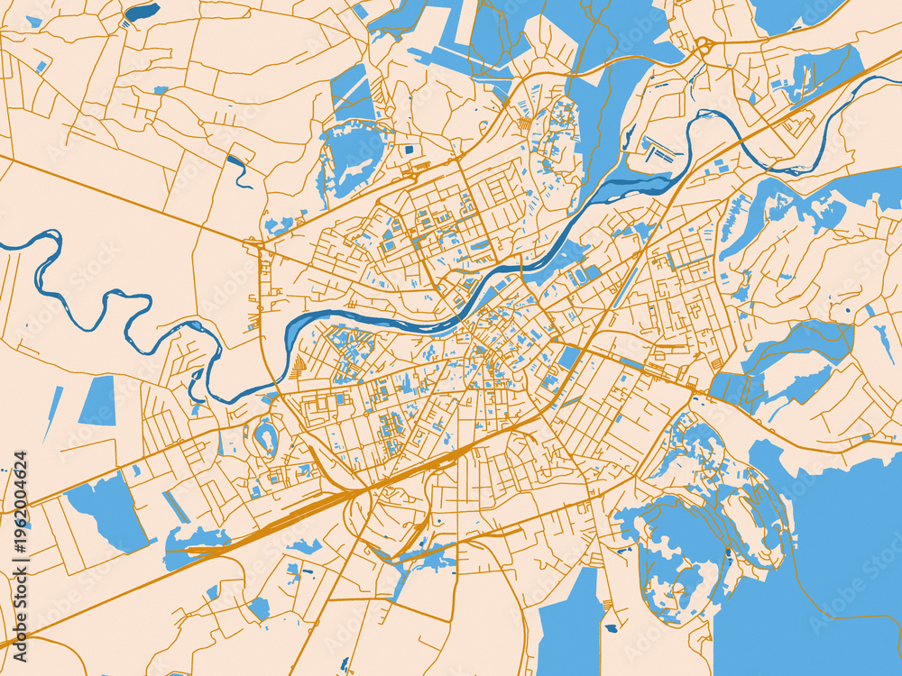 Fototapeta premium Street network map of Mukachevo, Ukraine, mustard-gold streets on cream