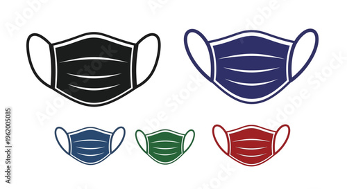 Colorful face masks presented in a simple graphic silhouette