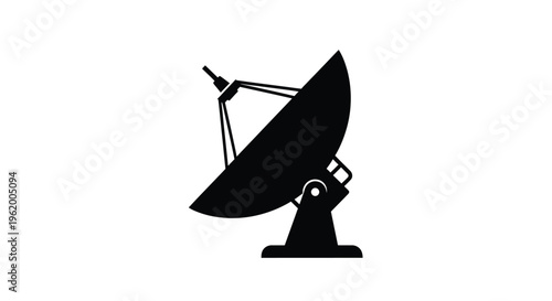 A black satellite dish pointing upwards a stark silhouette