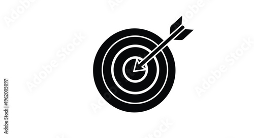 A black target with an arrow hitting the bullseye silhouette