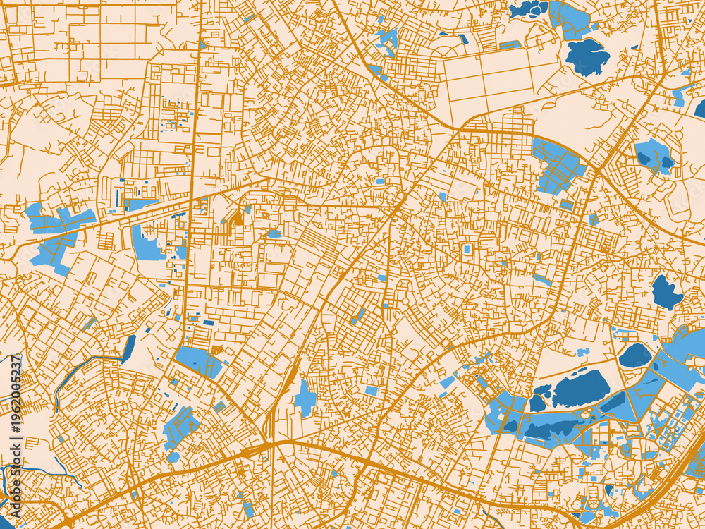 Fototapeta premium City layout poster — Di An, Viet Nam – cream map with golden roads