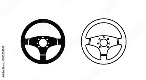 Two steering wheel icons in black and white simple silhouette