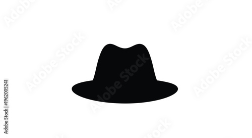 A stark black fedora hat against a white background silhouette