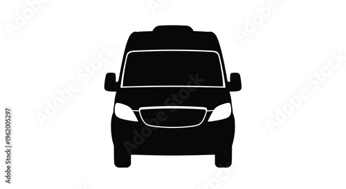 Front view of a black van minimalist design striking silhouette
