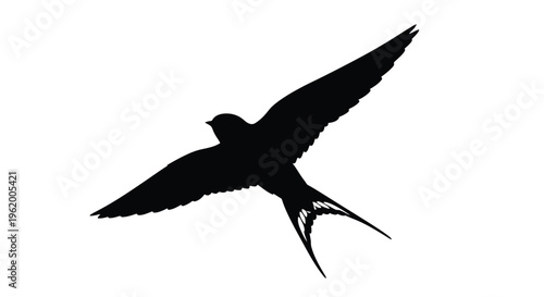 A black swallow in flight wings spread dynamically a striking silhouette