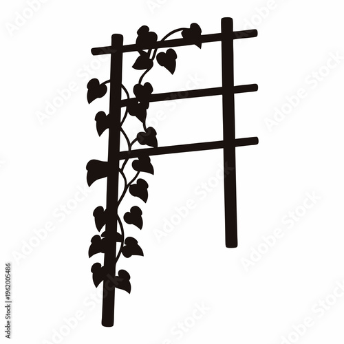 Black silhouette illustration of a climbing plant on a trellis structure design