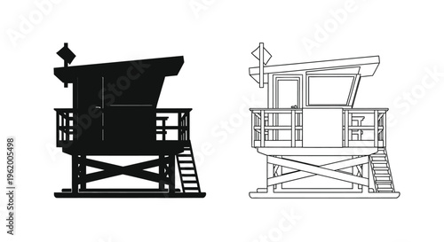 Lifeguard tower design shown with a striking black silhouette