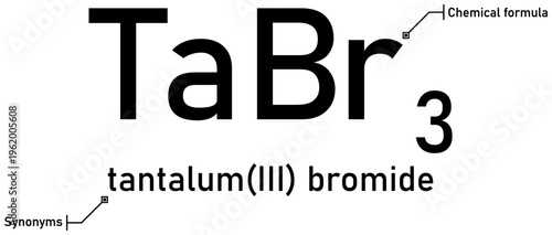 Tantalum (III) bromide chemical formula with callout titles