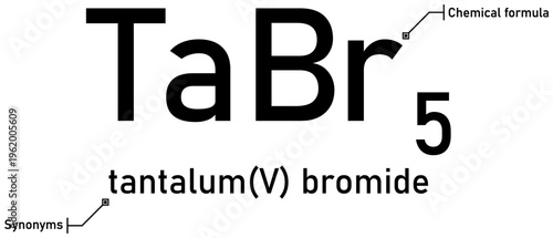 Tantalum (V) bromide chemical formula with callout titles