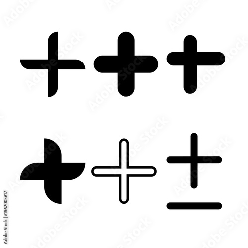 Bold Plus Icons Set Thick Cross Symbols Collection Isolated on White Background