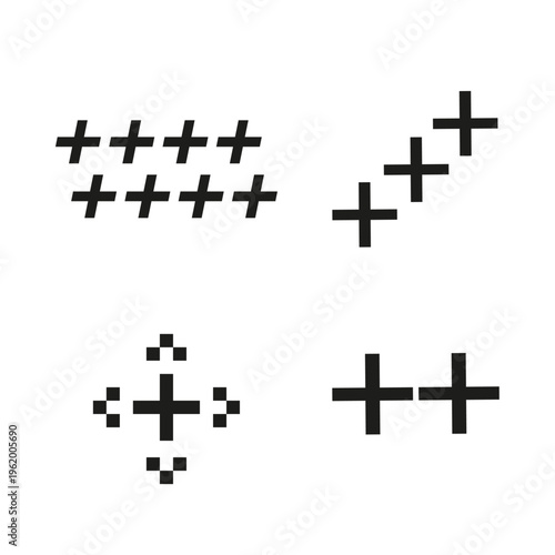 Plus Sign Icons Set Minimal Cross Symbols Collection Isolated on White Background