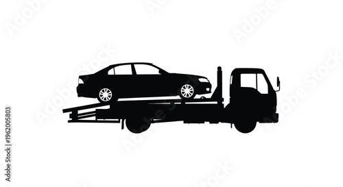 A black silhouette of a car being towed by a truck silhouette