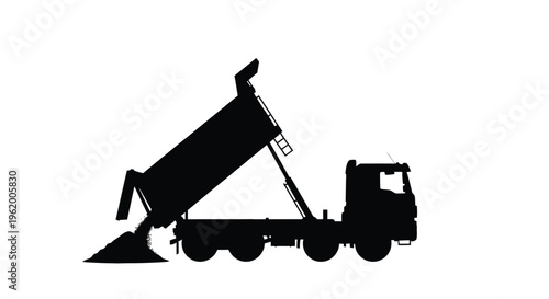 A black silhouette of a dump truck unloading materials silhouette