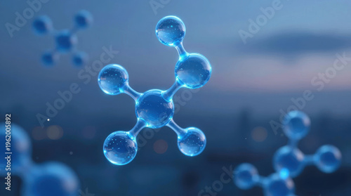 Science concept of molecular structures in a digital environment at twilight