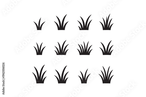 A collection of black silhouettes depicting various grass tufts