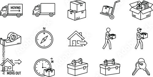 flat design moving and relocation concept with transportation vehicles and household items