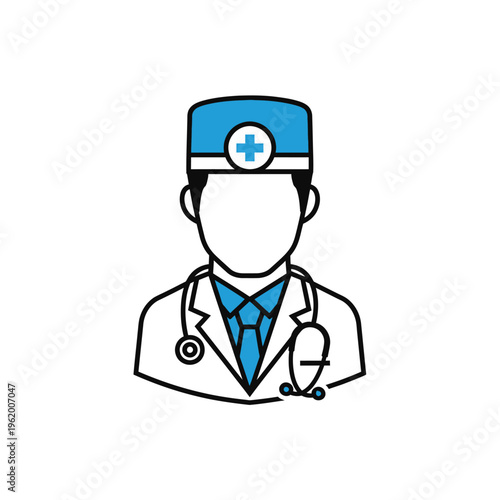 Professional Doctor Icon with Stethoscope and Medical Cap.