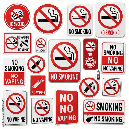Collection of no smoking and no vaping signs.