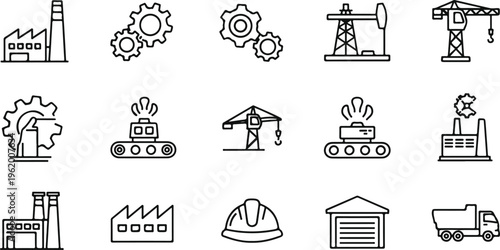 flat design icons set of industrial and construction equipment and safety gear vector illustration