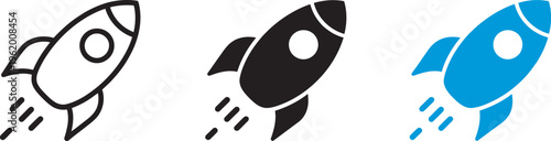 Rocket icon launching upward, startup growth and business success symbol, innovation project development acceleration strategy marketing progress concept