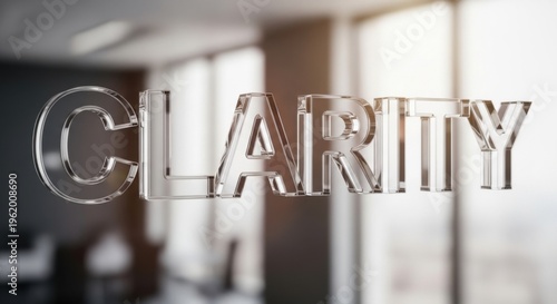 Transparent Clarity Word Signage on Glass Office Doorway.