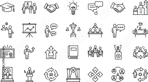 flat design vector icons set of business and education concepts with people and objects