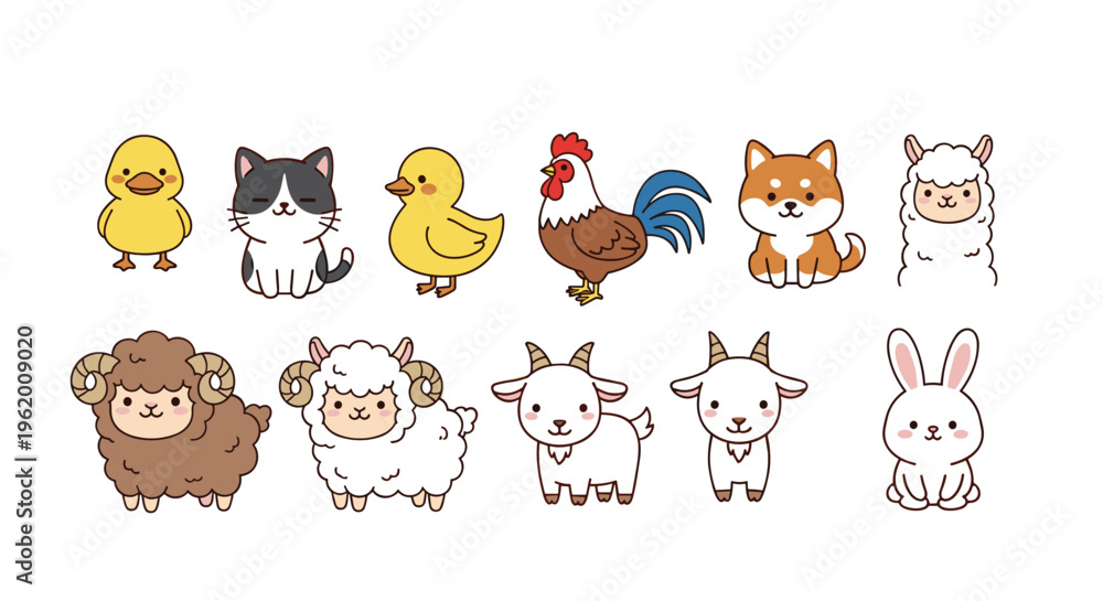 Obraz premium Flat domestic animal icons set modern vector illustrations farm and pet characters isolated on white background