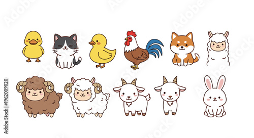Flat domestic animal icons set modern vector illustrations farm and pet characters isolated on white background