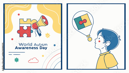 World Autism Awareness Day Social Media Template Set Vector Design