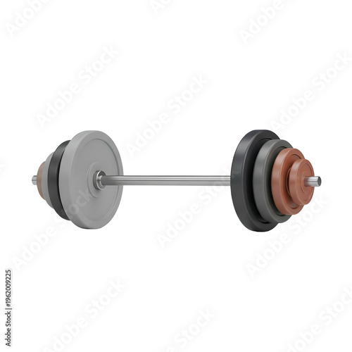 Rendered barbell with weights stacked on both ends, black background