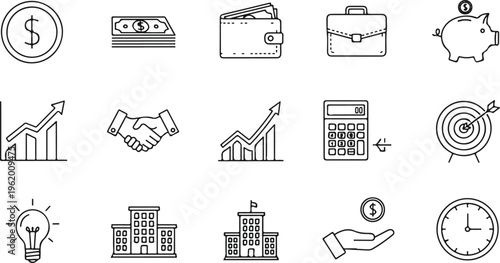 flat design business and finance icons set with growth investment savings and real estate concepts