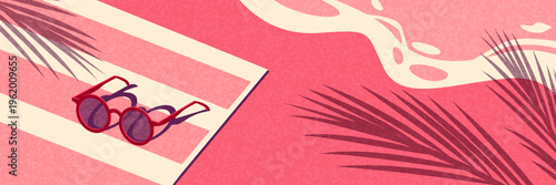 Flat design summer banner set with beach, travel and outdoor scenes.