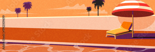 Cute summer banners showing coastal landscape and travel concept.