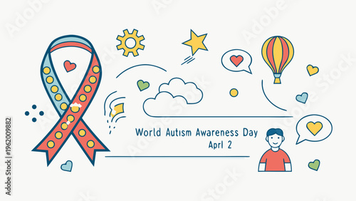 World Autism Awareness Day Colorful Puzzle Ribbon Vector Poster