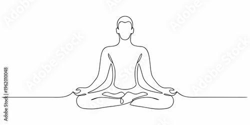 Minimalist line drawing of a person meditating in the lotus position